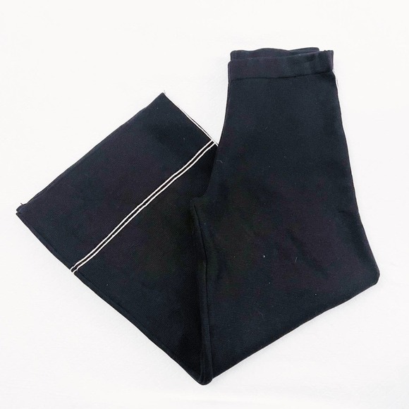 Zara Wide Leg Cropped Pants Black White Trim SZ L - Picture 7 of 8